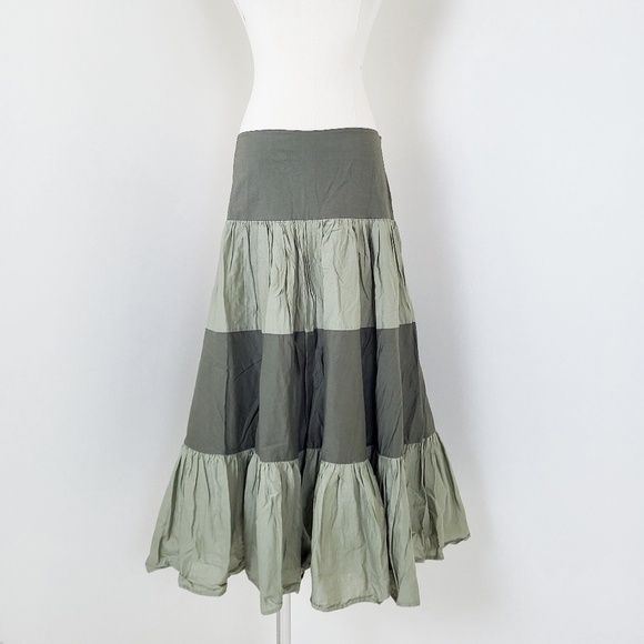 Y2K Tiered Midi Skirt Circle Full A-line Ruffle Cotton Twirl Flowy - Picture 8 of 10